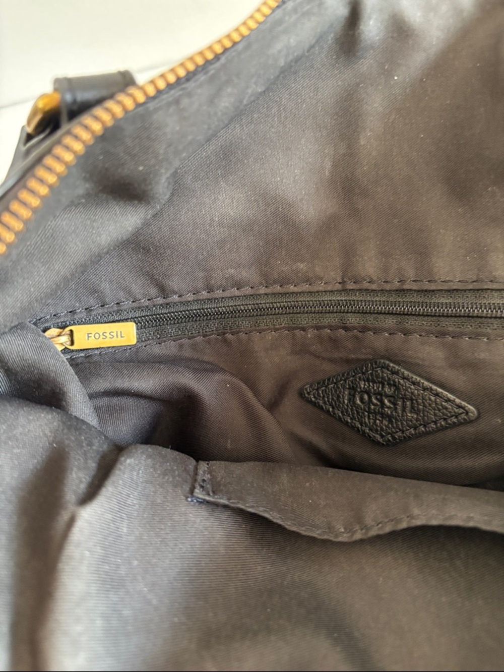 Fossil Black Leather Tote with Gold Accents - Picture 9 of 16